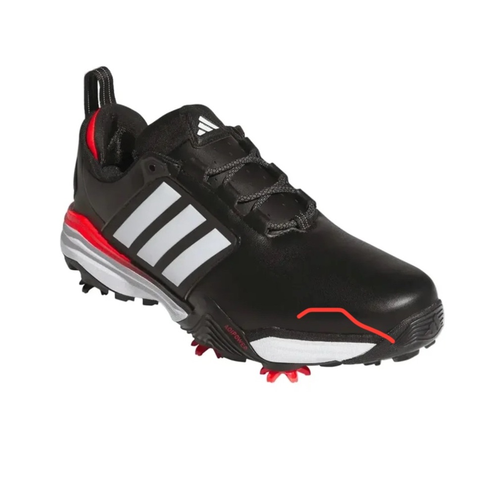 Adidas Men’s Black Golf Shoes with White Stripes and Red Accents - rare Size 14!